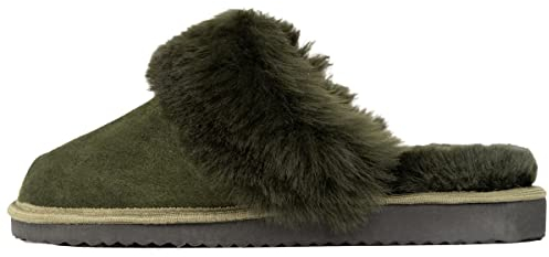Hollert Damen Lammfell Hausschuhe TANNENGRÜN Pantoffeln Puschen Grün echt Merino Schaffell Echtleder super warm und bequem Größe 40 EU