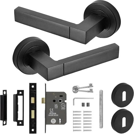 Decoranddecor Matt Black Door Handles Internal – Aluminium Black Door Handle Sets for Internal Doors | Internal Door Handles with Lock and Keys | Lumina Range