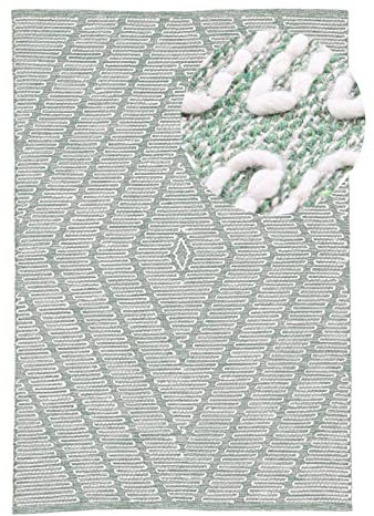 carpetfine Baumwollteppich Kelim Durry robuster Flachgewebe-Teppich Grün 80x150 cm für Wohnzimmer, Schlafzimmer & Kinderzimmer