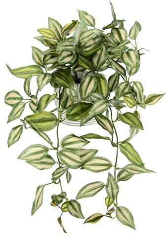 Künstlicher Tradescantiahänger mit Übertopf Kunstpflanze hängend Deko Hängepflanze Rankende Girlande Pflanzenampel Ampel Grünpflanze Zimmerpflanze Kletterpflanze Efeuranke Efeu, 42x26x22cm