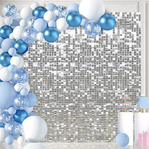 Schimmernde Wand-Hintergrund, 36 Paneele, Pailletten-Hintergrund, 1,8 x 1,8 m, Party-Hintergrund, Silber, Glitzer, Geburtstag, Brautparty, Partys
