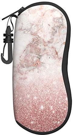 Sunglasses Soft Cases With Belt Clip Portable Glasses Case Pink Rose Marble Ombre Gold Glitter Neoprene Zipper Eyeglass Bag For Women Men