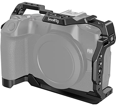 SMALLRIG Cage für Canon R8, Kamerakäfig mit 1/4-20 Gewindelöchern, 3/8-16 Positionierungslöchern für ARRI, Inklusive Kaltschuh, Quick Release Anschluss und NATO-Schiene - 4212