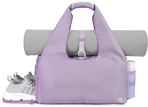 Sporttasche Damen Yogatasche Groß Tragetasche mit Schuhfach & Nassfach Reisetasche Herren Fitnessstudio Sport Gym Tasche für Yogamatten & Yoga-Zubehör, Lila