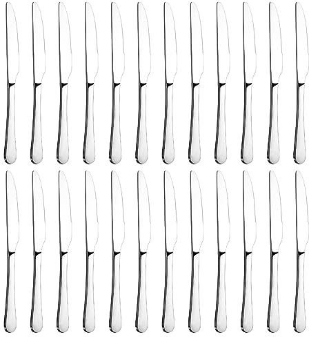 BEWOS Silver Knife Set of 24, 23cm (9.06 inches) Knife Set, Butter Knife, Knives Made of Stainless Steel, Highly Polished Knife, Dinner Knives for Home, Restaurant, Hotel, Dishwasher Safe, Polished