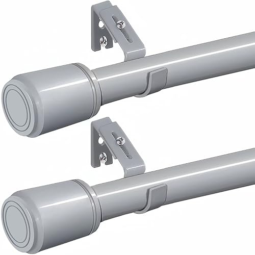 2 stücke Vorhangstange Outdoor Gardinenstange Verstellbare Gardienenstangenset mit Halterung Teleskopstange aus Edelstahl für Schlafzimmer/Wohnzimmer (280-400CM Ø25mm 2 stücke) Silbergrau