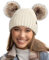 FURTALK Damen Fleece gefütterte niedliche Beanie Wintermütze warme Strickmütze mit doppelten Kunstpelz Bommeln