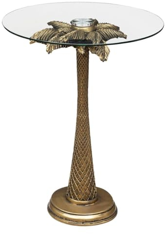 Table à café Palm en résine & Verre trempé D40cm doré - Atmosphera créateur d'intérieur