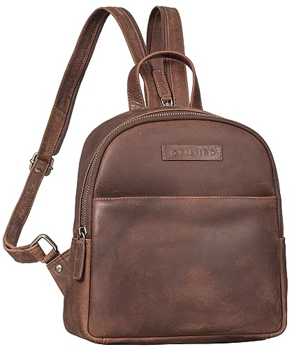 STILORD Elonora Vintage Leder Rucksack Tasche 2 in 1 Damen klein Damenrucksack Daypack für Frauen Rucksackhandtasche Tagesrucksack Echtleder Farbe:sapelli - braun