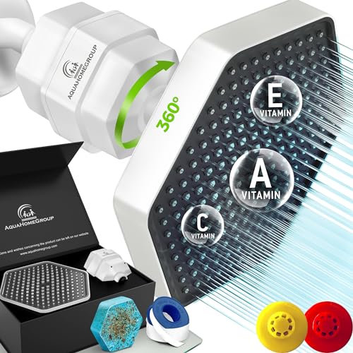 AquaHomeGroup Luxuriöses gefiltertes Duschkopf-Set – 20-stufiger Duschfilter für hartes Wasser für Chlor, Fluorid, Schwermetalle – Wasserfilter-Duschkopf mit Vitamin C E A für Haare zum Patent