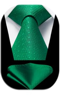 Enlision Herren Krawatte mit Einstecktuch Set Einfarbig Grün Krawatte für Herren Gepunktet Krawatten mit Taschentuch Set für Hochzeit Formelle Geschäfte Anzug Weihnachten,Grün