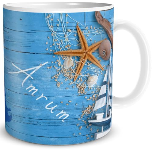 TRIOSK Tasse Amrum Nordsee Insel Souvenir Geschenk Maritim für Reiselustige Nordseeliebhaber Frauen Männer Büro Kollegen, Keramik 300ml