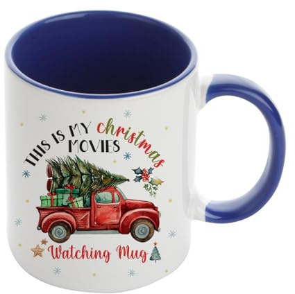 Getagift This is My Christmas Movie Watching Mug, with red Christmas Truck/Christmas Tree, Inside Coloured Coffee, Tea Mug. (Navy Blue)
