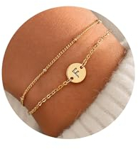 TINGN Gold Armband mit Buchstaben für Damen, 18K Gold Gefülltes Geschichtetes Perlen Buchstaben F Armband Armbänder Mädchen Personalisiertes Charm Armband Geschenke für Mädchen 11 12 13 14 15 16 Jahre