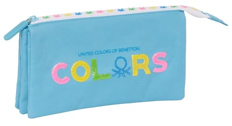 Safta Benetton Spring Federmäppchen für Kinder, ideal für Kinder im Schulalter, bequem und vielseitig, Qualität und Widerstandsfähigkeit, 22 x 3 x 12 cm, Himmelblau, Himmelblau, Estándar, Lässig