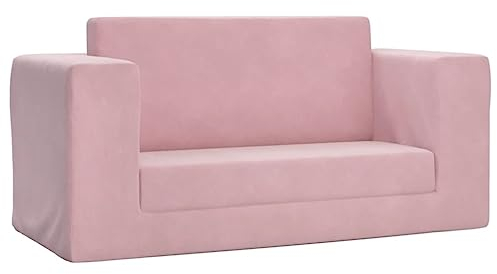 vidaXL Kinder Schlafsofa 2-Sitzer, 2-in-1 Kindersofa mit Schlaffunktion, Kindersessel Sofa Abnehmbarer Bezug, Kindercouch Couch Kindermöbel, Rosa Weicher Plüsch