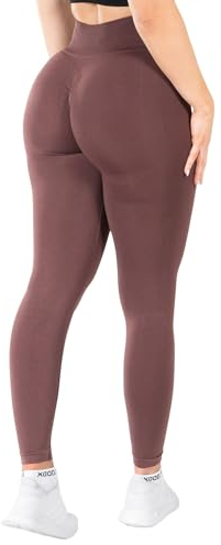 SMILODOX Leggings Damen Slayton Scrunch, Seamless Push-Up Sporthose High Waist V-Shape Bund Sportleggings Invisible Scrunch Blickdicht Yogahose für Fitness Gym Yoga & Alltag, Größe:M, Color:Braun