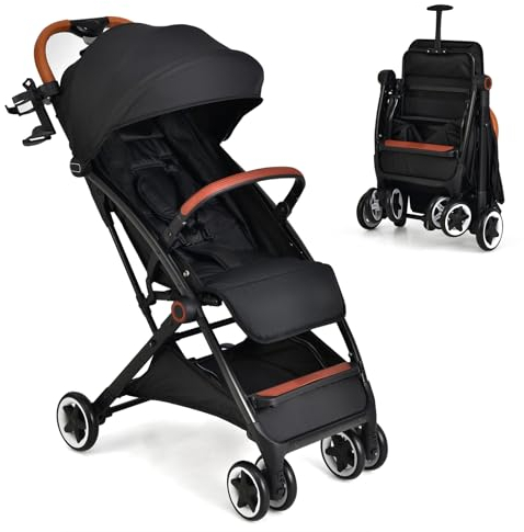 DREAMADE Klappbarer Kinderwagen, Buggy mit stufenlos verstellbarer Rückenlehne, Stroller mit Moskitonetz & Sonnenschutz, Kinderbuggy für Baby & Kleinkind 0-3 Jahren, belastbar bis 15kg(Schwarz)