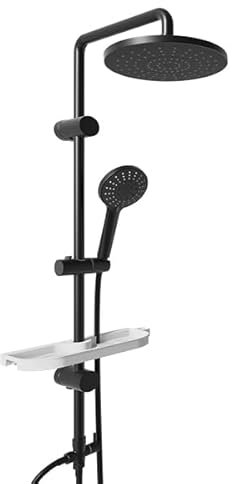 Florenta Regendusche Duschsystem ohne Armatur, Duschset mit Edelstahl Duschstange Duschsäule mit ABS Kopfbrause and Handbrause Mattschwarz(T-D20MB+AB)