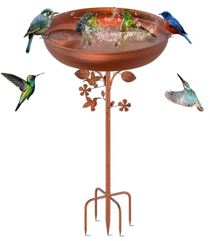 KHayRovies Vogeltränke stehend für Außen, Metall Vogelbad Vogelfutterspender Ständer mit 5 Zinken Basis Pfahl, Wasserschale Vogel Bad Vogelfutterstelle Futterstelle für Wildvögel Garten (100.5x30cm)
