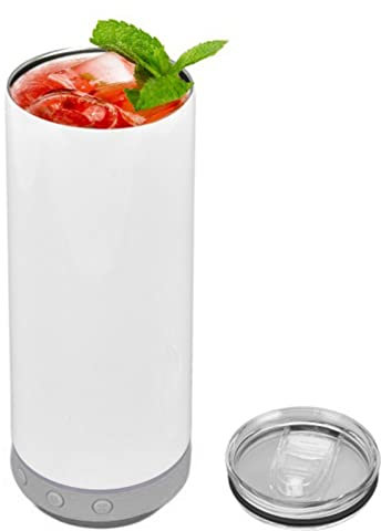 Gobelet blanc avec haut-parleur de musique blanc - Gobelet de sublimation de 591 ml - Droit amovible - Haut-parleur Bluetooth - Gobelet portable isotherme - Fond gris