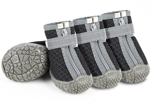 Hundeschuhe Pfotenschutz Outdoor Sommer, 4 Stück Pfotenschutz Hund mit Reflektierendem Klettverschluss, atmungsaktive Hundestiefel, Verstellbarer Hunde Schuhe für Kleine Mittlere Hunde (Schwarz, 2)
