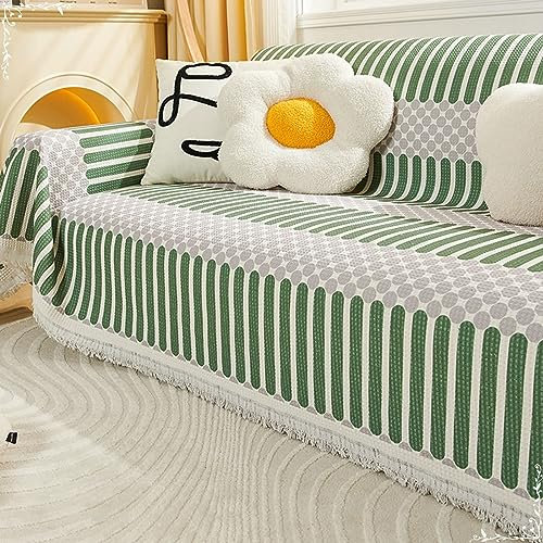 Bishilin Couchbezug Eckcouch 1 Sitzer, Sofa Überzug Modern 180x130CM Grün Gestreift und Grau Gepunkt Muster 180x130CM Sofaüberwurf rutschfest Sofabezug Universal