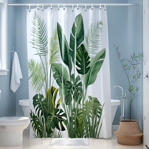 JINGYOU Tenda Doccia Impermeabile,Tenda Doccia Antimuffa Pianta a Foglia Verde,Tenda Bagno Doccia,Lavabile,Orlo Pesato,Doccia per Dormitorio Famiglia Hotel,180 x 180 cm