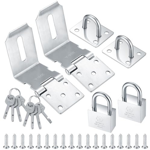 Cerradura de Seguridad Puerta con Candado, Acero Inoxidable Candado Cierre de Puerta de ángulo Recto, para Dormitorio, Puerta de Baño, Armario, Garaje (Plateado 2 juegos)