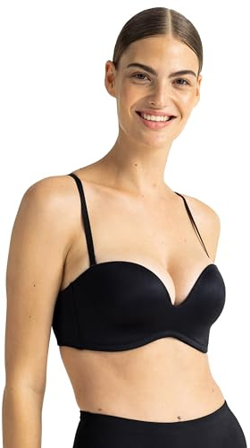 DORINA SUBLIME SCULPT Damen Gepolsterter Bandeau-BH, Drahtlos mit Vorgeformten Cups, Mehrweg Verstellbare Abnehmbare Träger, Rutschfeste Rückenkonstruktion, Schwarz