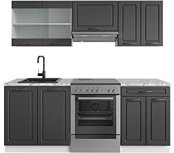 Vicco Küchenzeile R-Line, Küchenblock, Anthrazit Landhaus/Weiß, 200 cm, AP Marmor