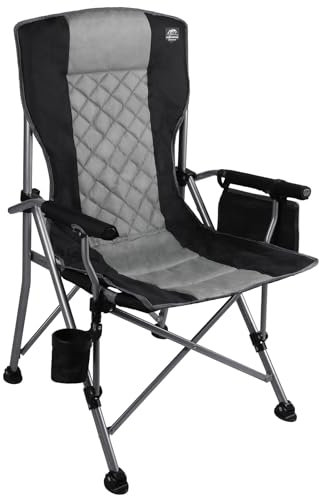 LANMOUNTAIN Folding Padded Camping Chair with Hard Armrest,Cup Holder,Heavy Duty for Adults,Paded Backrest,Portable Lawn Lightweight Outdoor Camp Chair,Support up to 400lbs