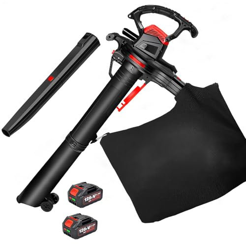 Aspirafoglie Elettrico 40V, Soffiatore e Aspirazione 2 in 1 Spazzatrice Soffiatore per Giardino e Cortile Aspirapolvere per Prato Esterno con Sacco di Raccolta da 40 Litri, 2 Batteria da 4,0 Ah