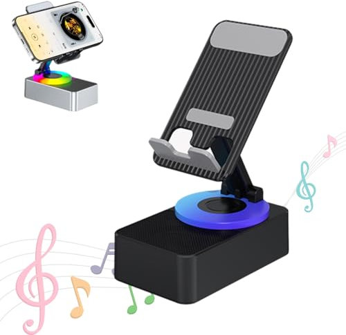 Bluetooth Audio Power Bank Bracket, Foldable Cellphone Stand with Bluetooth Speaker and Power Bank, Bluetooth Audio Power Phone Holder, 3-in-1 Foldable Cell Phone Stand (Black)