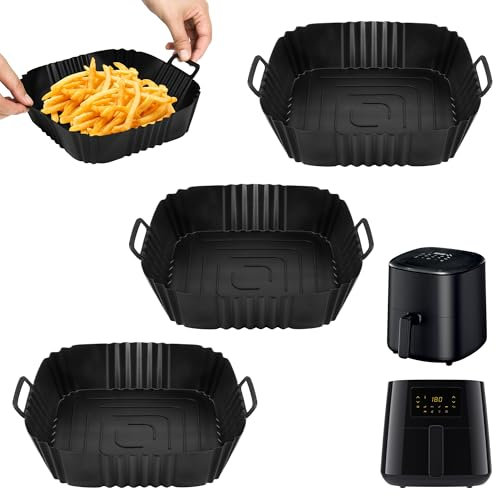Fioxcomko 3PCS Air Fryer Liners Silicone for Cosori 3.5l/3.8L/4.7L/5.5L AirFryer, Reusable kitchen Accessories for Ninja Air Fryer Max Pro 6.2L, Square AirFryer Accessories for 3-6.5L Air Fryer