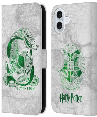 Head Case Designs Offizielle Harry Potter Slytherin Aguamenti Deathly Hallows IX Leder Brieftaschen Handyhülle Hülle Huelle kompatibel mit Apple iPhone 16 Plus