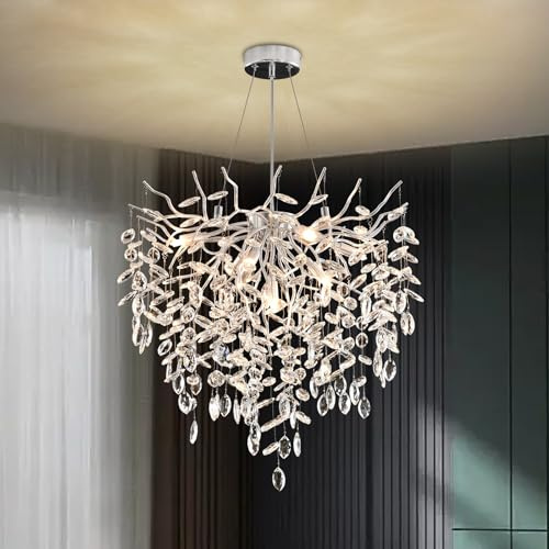 Modern Kronleuchter Kristall Golden, Große Luxus Raindrop Pendelleuchte, Rund Kristall Hängeleuchte Light Fixture, Luxury Tree Branch Kronleuchter für Kücheninsel, Esszimmer, 60cm