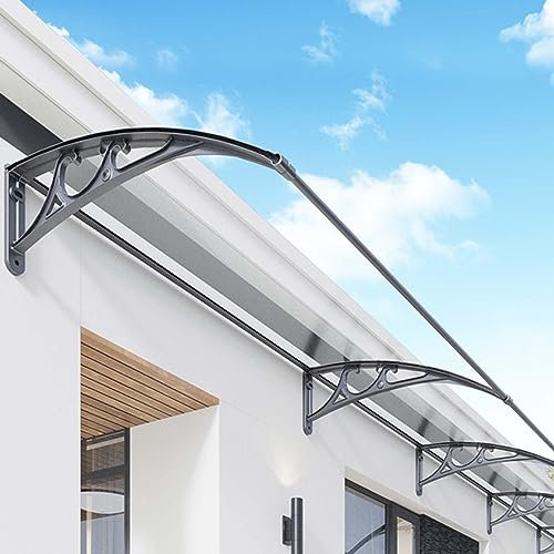 Aluminium-Türüberdachung, transparent, Polycarbonat, Markise, Fenster, Dachabdeckung, Regenschutz, Haustür, Veranda, Markisenschutz für Fenster (100 x 440 cm)
