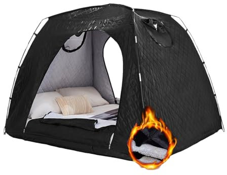 Akiky Bettzelt, Betthimmel, Doppelbett, Baumwolle, gesteppt, Überdachung, tragbar, Verdunkelung, Privatsphäre, Wärmezelt für Bett (Schwarz, Queen)