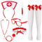 HOWAF Krankenschwester Kostüm, Haarreif, Stethoskop Karneval, Strumpfband, Spritzenstift, Strümpfe, Brille Rot für Kostüm Krankenschwester Ärztin Halloween Kostüm, Fasching Kostüm, Karneval Kostüm
