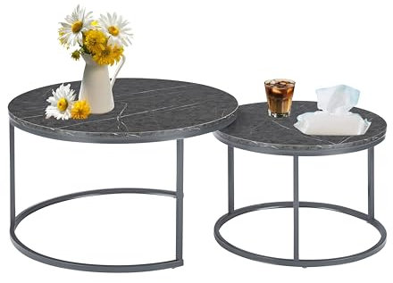 Xisilla Couchtisch Rund-Set (2-teilig) Couchtisch Marmor Zwei-in-eins, geeignet für Wohnzimmer, Lounge, Home Office und Terrassen Grau ⌀80cm und ⌀60cm