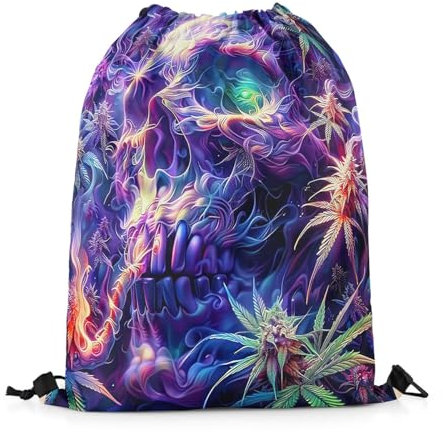 Castle Fairy Rucksack mit Kordelzug, Gothic-Totenkopf-Design, Halloween-Stil, neonfarben, neblige Schnur, Violett / Schwarz, 13X16