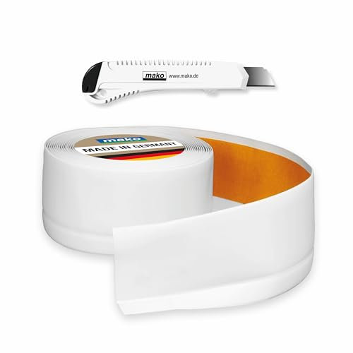 mako Weichsockelleiste selbstklebend quickFIX – cremeweiß, 45 mm x 15 mm x 5 m, PVC-Kunststoffprofil mit Klebebefestigung, ideal für schnelle und einfache Montage, inkl. Cuttermesser