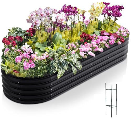Warmiehomy 240x80x42cm Raised Garden Bed Kit, Metal Planter Box Outdoor with Reinforced Rods, Rounded Galvanised Bottomless Raised Beds for Vegetables, Garden, Flowers and Herbs, Anthracite