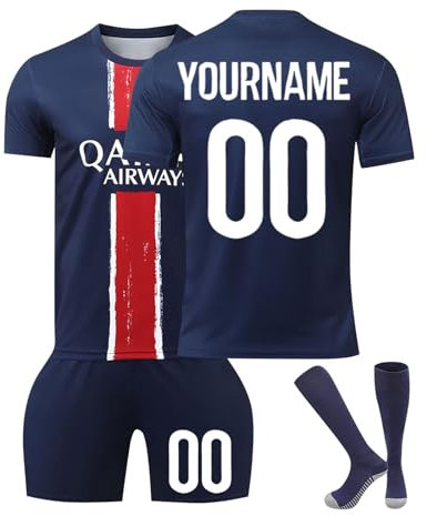 Générique Maillot De Foot Personnalisé Enfant Et Adultes avec Nom Numéro De L'Équipe, Tenue De Sport Garçon Homme Cadeau Vêtements De Football Strips Tee Shirt Personnalisable Short avec Chaussette