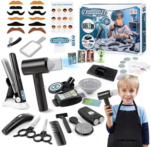 LTFIOON Kit Peluqueria Niño, Set de Peluquería, Juego de Peluquería para Niños con Secador de Pelo Afeitadora Accesorios, Moda Salón Kit Peluqueria, Regalo de Cumpleaños para Niños 3 4 5 6 7 8 Años