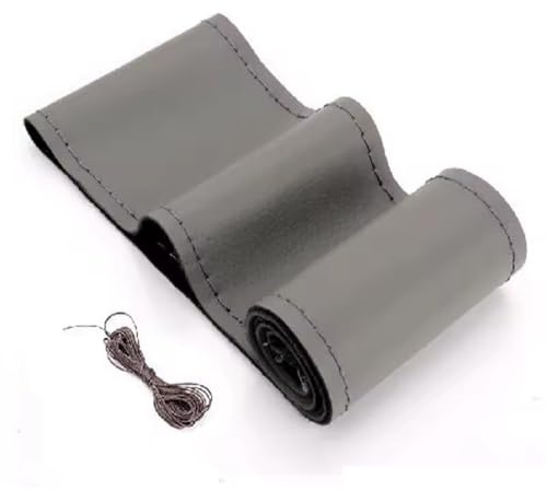 BARAC Funda para Volante de Coche 38 cm, Cubierta Cuero Antideslizante, Cosida con Aguja e Hilo, Costuras de Ajuste Universal (Gris)