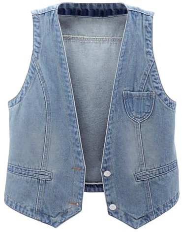 Denim Waistcoat Women Cowboy Waistcoat Solid Color Sleeveless Plus Size Lightweight Jean Jacket Spring Autumn Buttons Vests Open Front Shirt Coats Outerwear Chic Loungewear UK (51-Light Blue, 2XL)