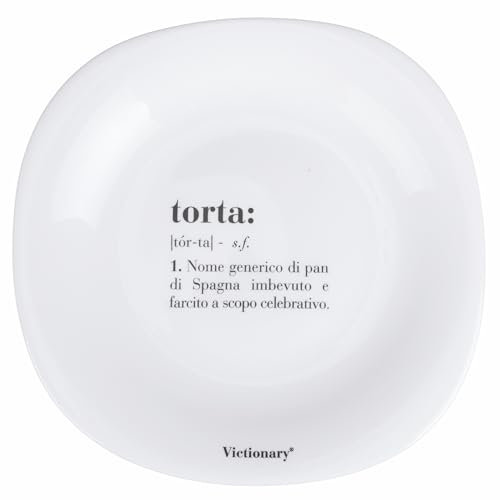 Set 6 Piatto frutta quadrato 22x22 cm in vetro opalino, Victionary Torta