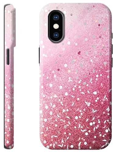 Mxfdegf for iPhone Xs Max Case,Dual Layer Hybrid Hard PC & Soft Silicone Defense Anti-Drop Anti-Scratch Protective Case for iPhone Xs Max 6.5”,Pink Glitter